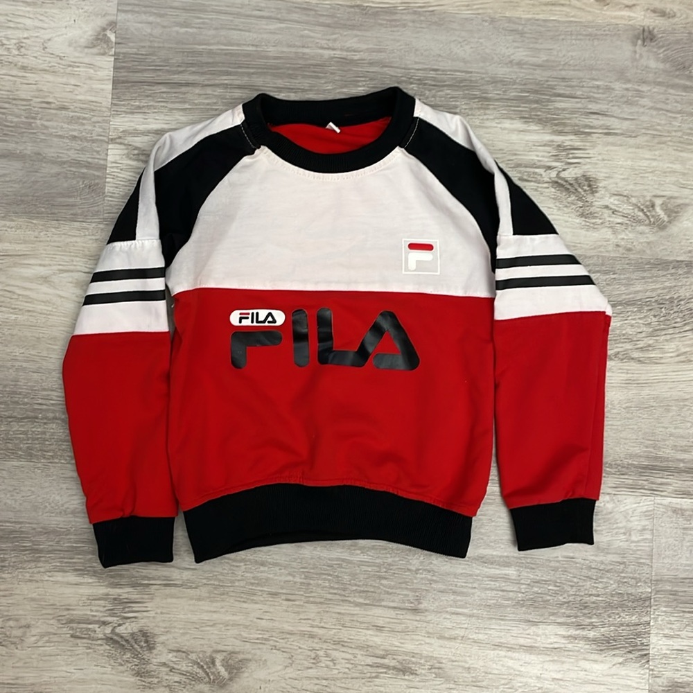 Fila Red, Black & White Logo Long Sleeve Pullover Sweatshirt Boy's Size 8